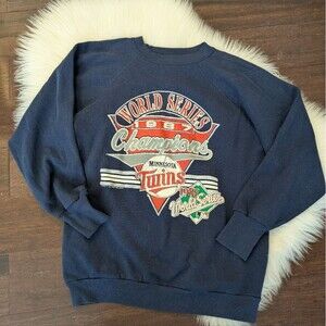 Vintage Logo Minnesota Twins 1987 World Series Champions Navy M/L Large